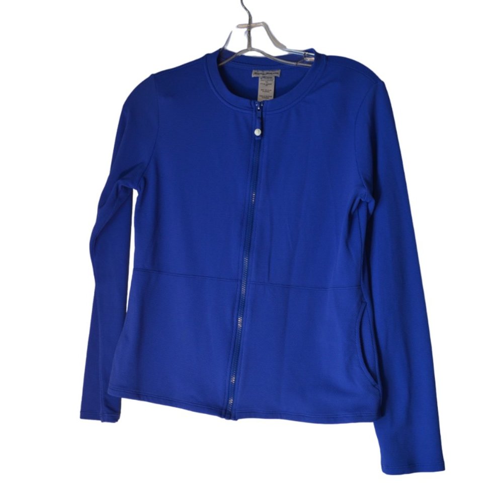 TommyBahama Sport Wear side pockets Waffle texture Long Sleeves Zip Blue Women M